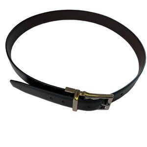 Mens Chaps Dress Black Belt Size Large 30 32 Silver Colored Metal Buckle u